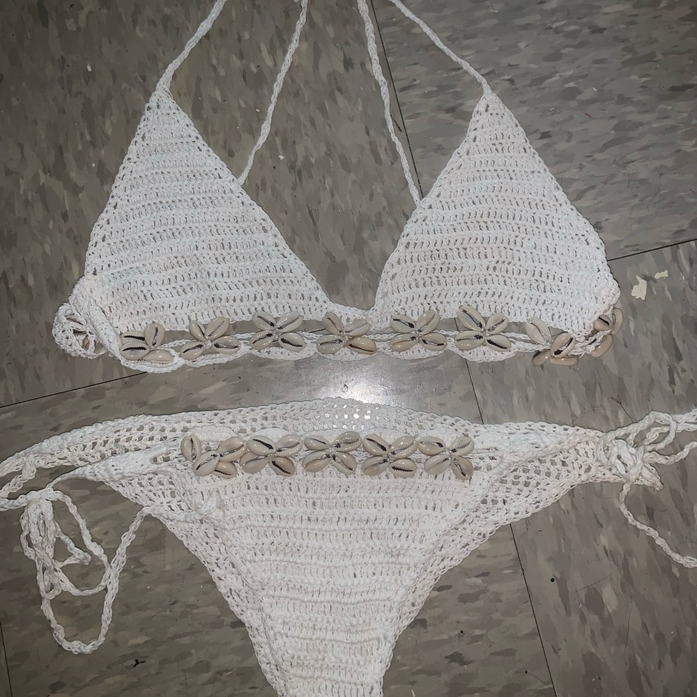 white crochet bikini